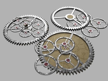 Interlocking metal watch gears and cogs mechanism