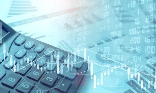Calculator with stock market charts and financial data