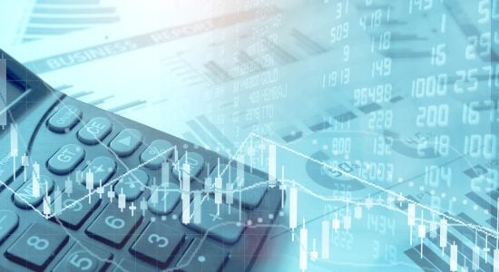 Calculator with stock market charts and financial data