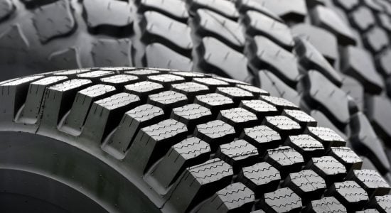 Close-up of heavy-duty truck tyre tread pattern